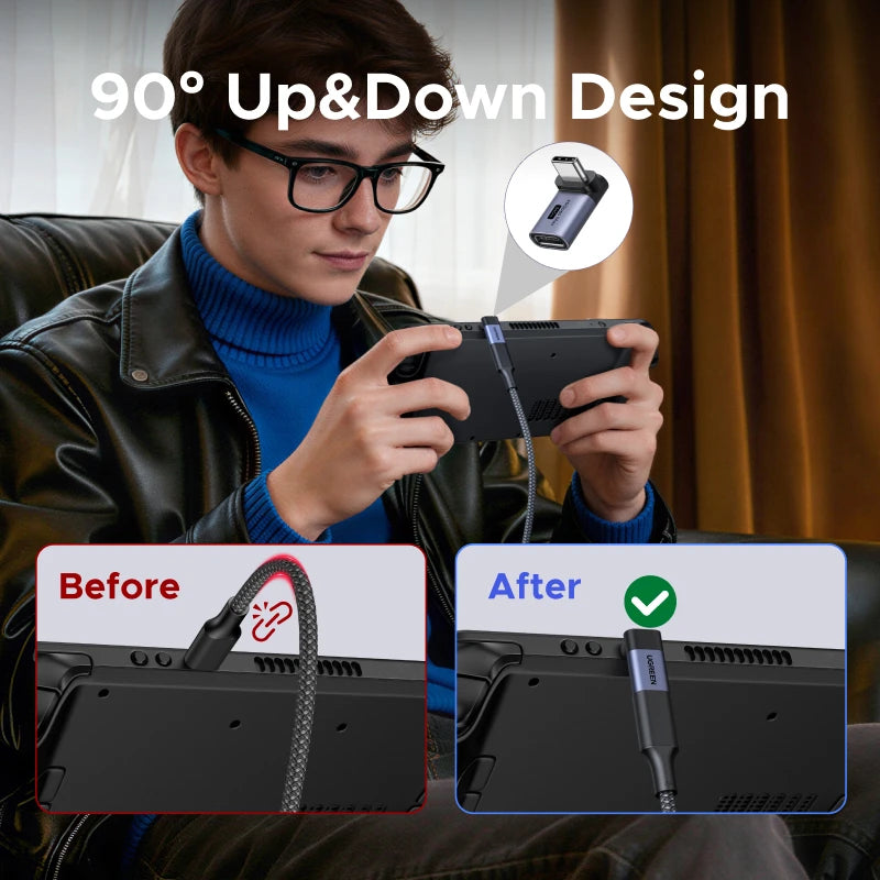 UGREEN USB-C Fmale to USB-C Male Adapter Right Angle 3PCS/2PCS Support 240W Fast Charging & 40Gbps For Macbook Ipad Phone