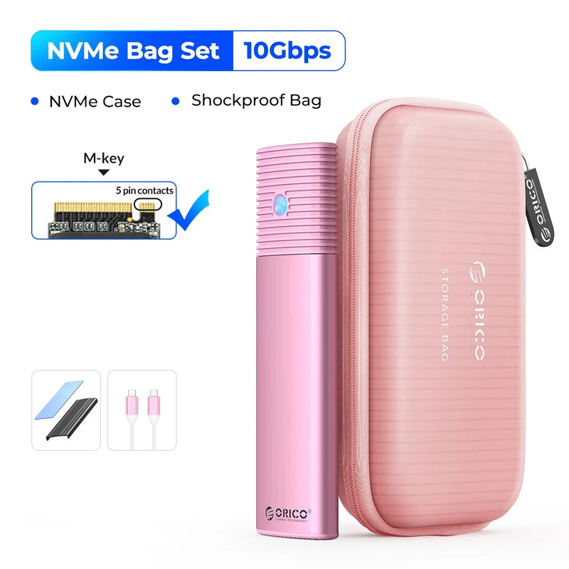ORICO M2 NVMe SSD Enclosure 10Gbps PCIe M.2 NVMe SATA SSD Case Portable USB C 3.2Gen2 Tool Free External Adapter with Metal Heat