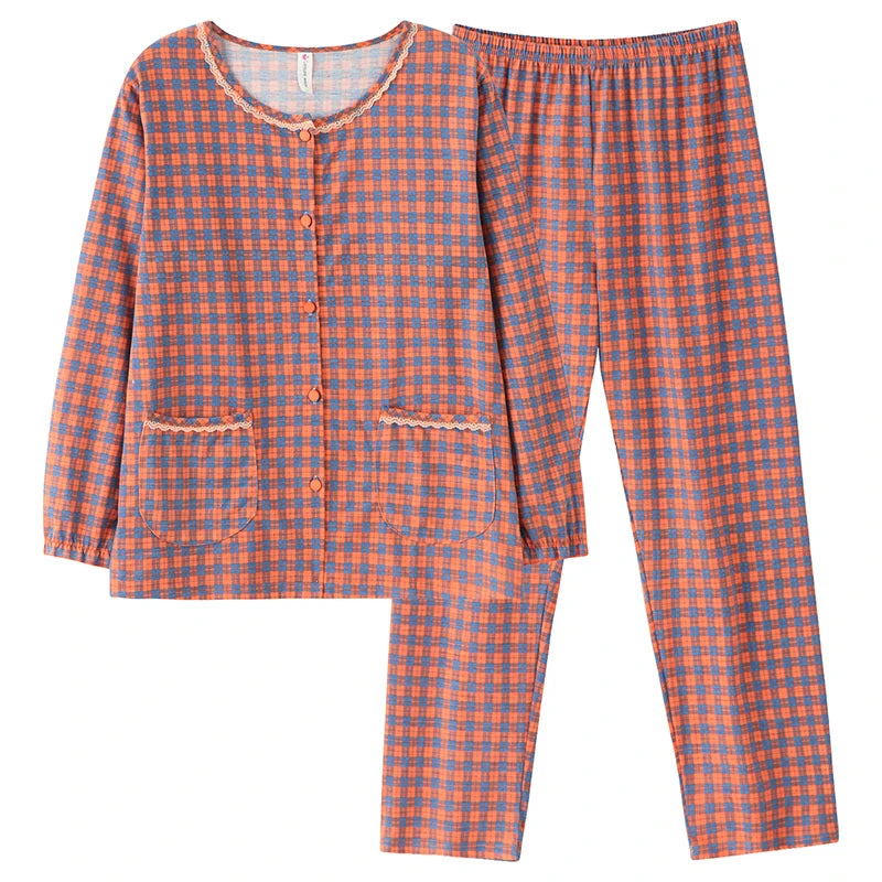 Spring Autumn O-Neck Pyjamas Female Pajamas Sets Elegant Floral Japanese Kimonos For Women Big Yards M-3XL Cotton Home Clothes