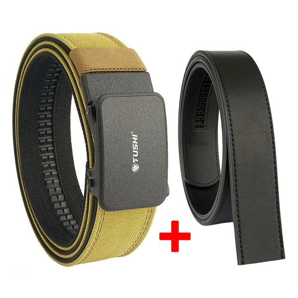 TUSHI New Hard Tactical Belt for Men Metal Automatic Buckle IPSC Gun Belt 1100D Nylon Military Belt Outdoor Sports Girdle Male
