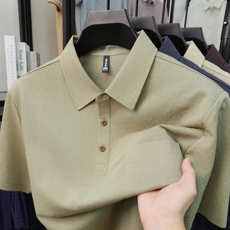 2026 New Men's Short Sleeve Polo Shirt - Classic Lapel with Chest Pocket, Business Casual Style, Multi-Color Sport Polo