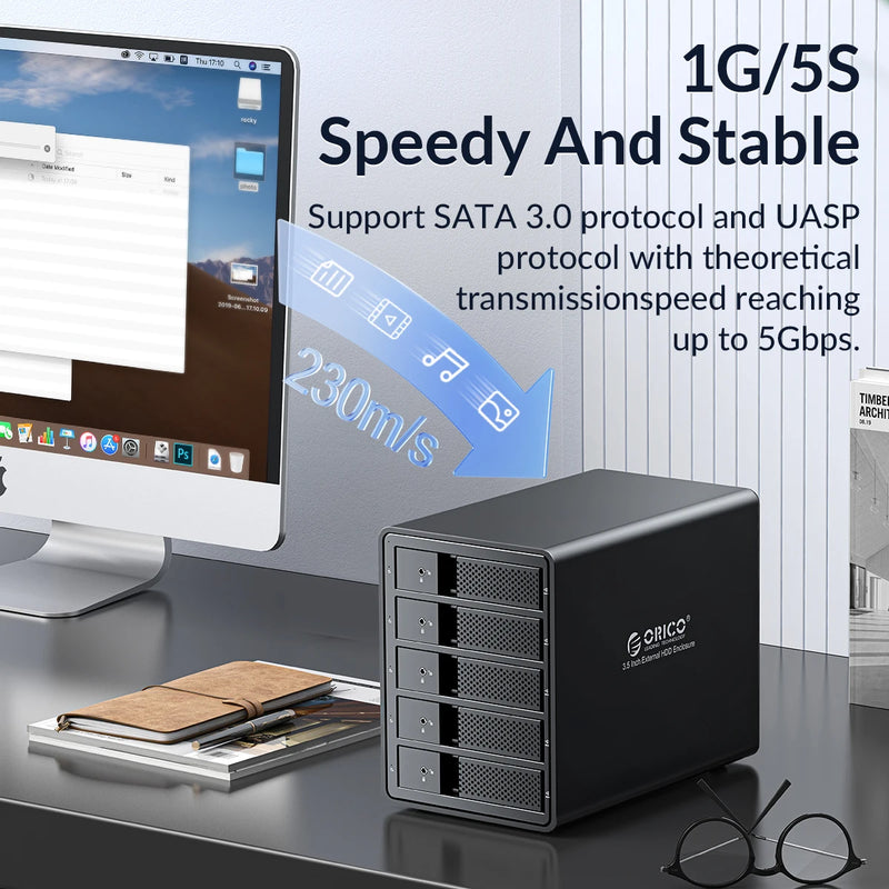 ORICO 95 Series 5 Bay 3.5'' USB3.0 HDD Docking Station Support RAID Mode Aluminum With 150W Power for Bitcoin Altcoins Mining