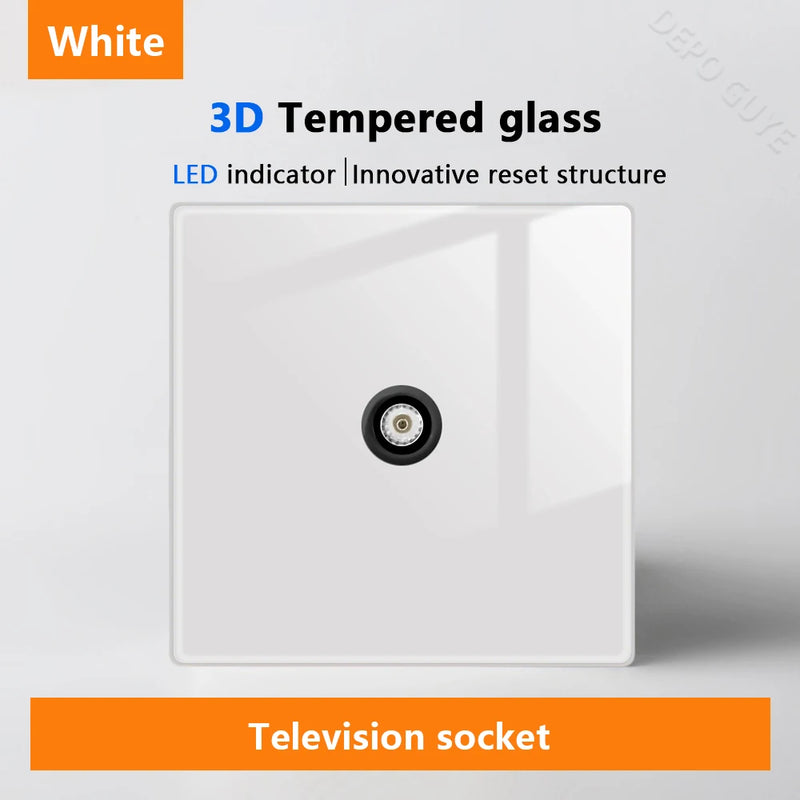 White LED indicator light switch Panel glass piano key Self-reset wall switch socket,UK Universal USB Type-C Electrical outlet