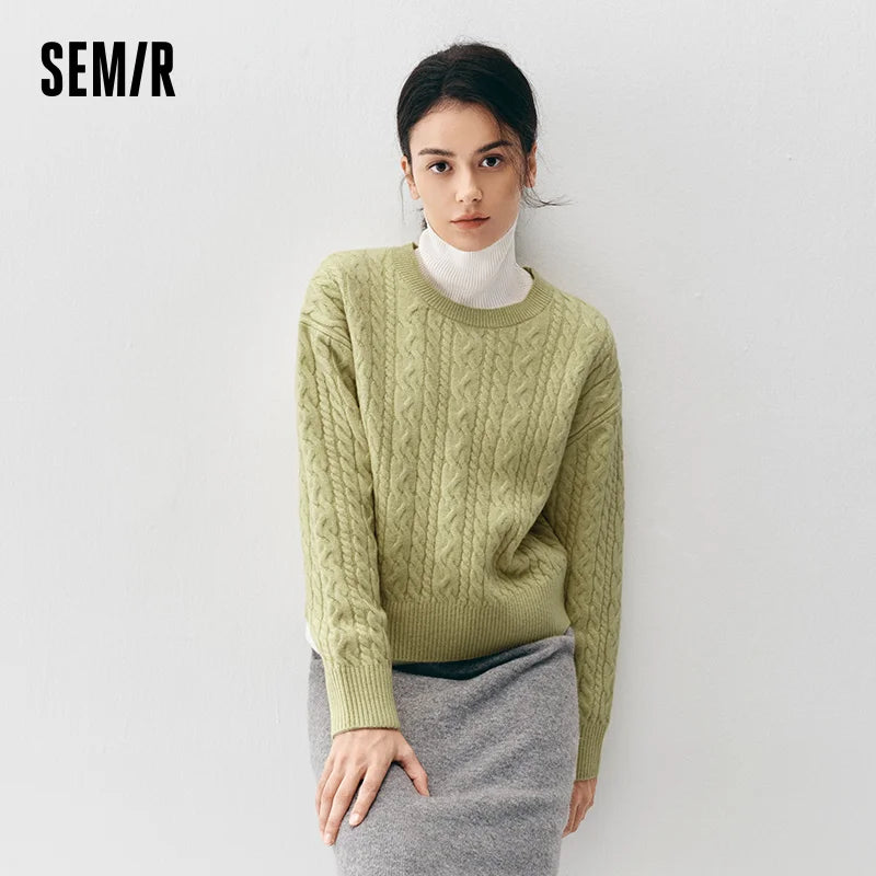 Semir Women Sweater Crew Neck Cropped Length Soft Touch 2026 Winter Warm Knit Everyday Style Layering Wear Clean Silhouette