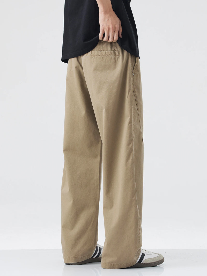 DUKEEN 100% Cotton Men's Casual Long Pants Summer Relaxed Straight Fit Wrinkle-Resistant Non-Iron Basic Khaki Chinos