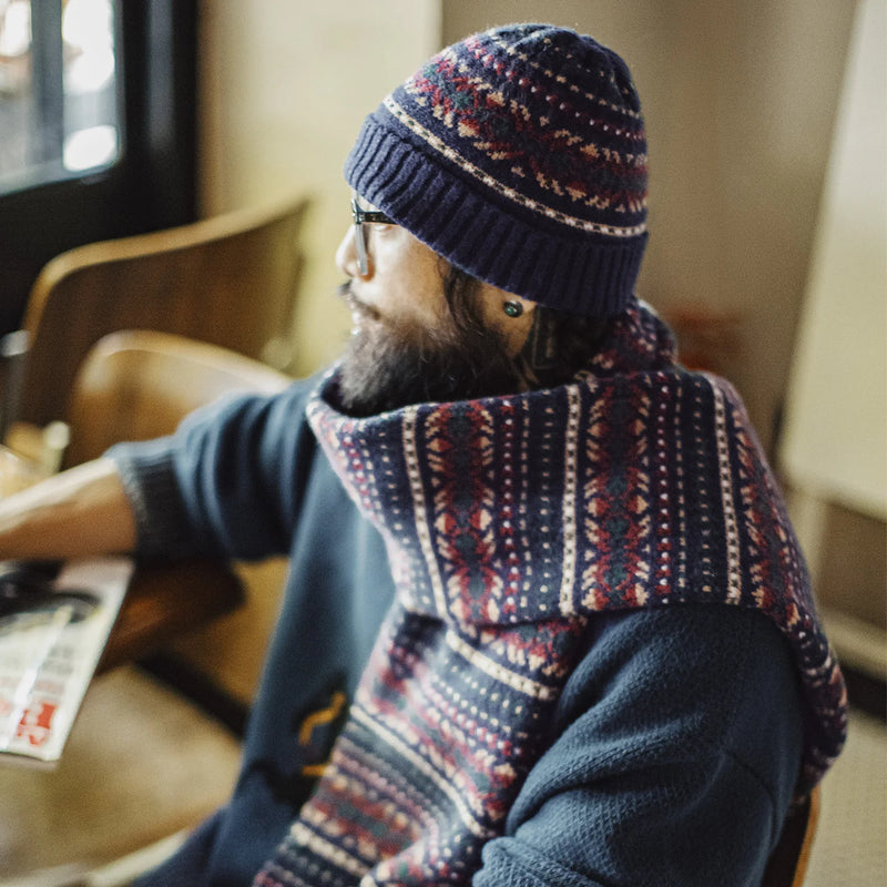 Maden Vintage Fair Isle Scarf & Beanie Set Windproof Hat Knit Pattern Scarf Wram Knit Unisex Winter Accessories Perfect Gift