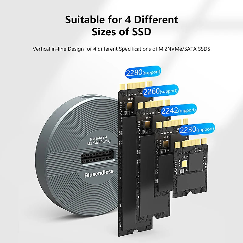 ប្រអប់ SSD M.2 ប្រភេទ SSD ពិធីការពីរ Blueendless PCIe NVMe SSD Docking Station ប្រភេទ C USB3.1 សម្រាប់ប្រអប់ SSD M2 អាលុយមីញ៉ូមចំនួន 25 ថាសរឹង
