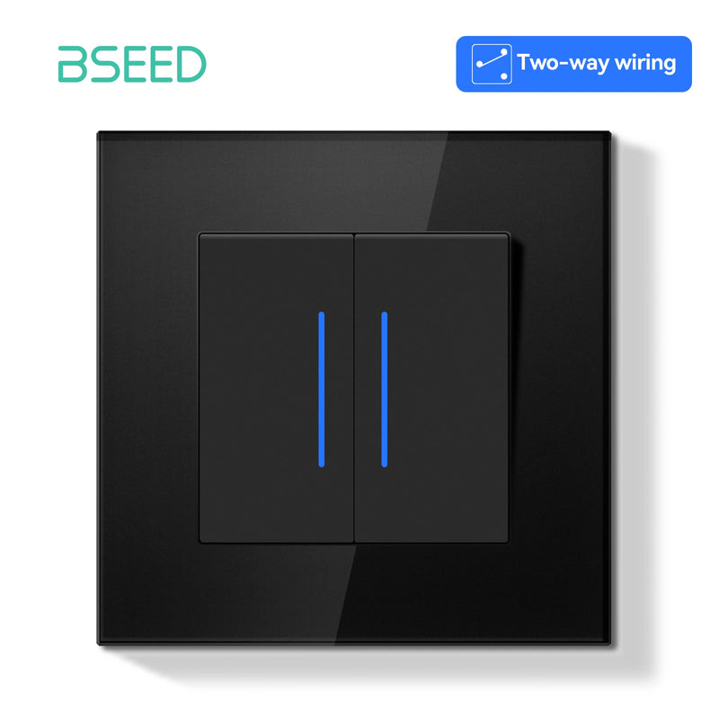 BSEED E Series Mechanical Button Switch 1/2Gang 2Way Wall Light Switch Glass Panel Switch With LED Indicator for Stairs 250V