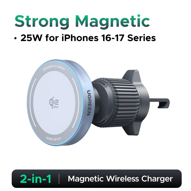 RU UGREEN Qi2 25W 15W Magnetic Car Phone Holder Wireless Charger Stand For iPhone 16 17 Pro Max Charging for Magsafe Car Charger