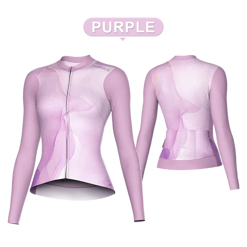 INBIKE 2024 Women Long Sleeve Cycling Jersey Biking Clothing for Riding Fast Drying Top Mountain Road Bike Clothes with Pockets