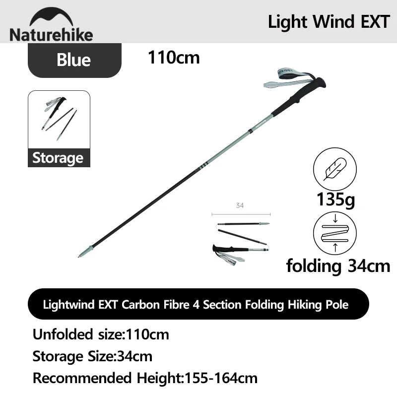 Naturehike Lightwind Ext-Carbon Fibre 4-Section Folding Hiking Poleultra-Lightweight And Quick-Opening Portable Walking Poles