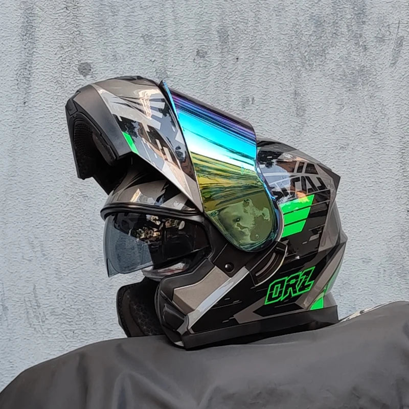 ORZ-162 motorcycle helmet, modular flipped full face helmet, long-distance off-road helmet with built-in sunshade