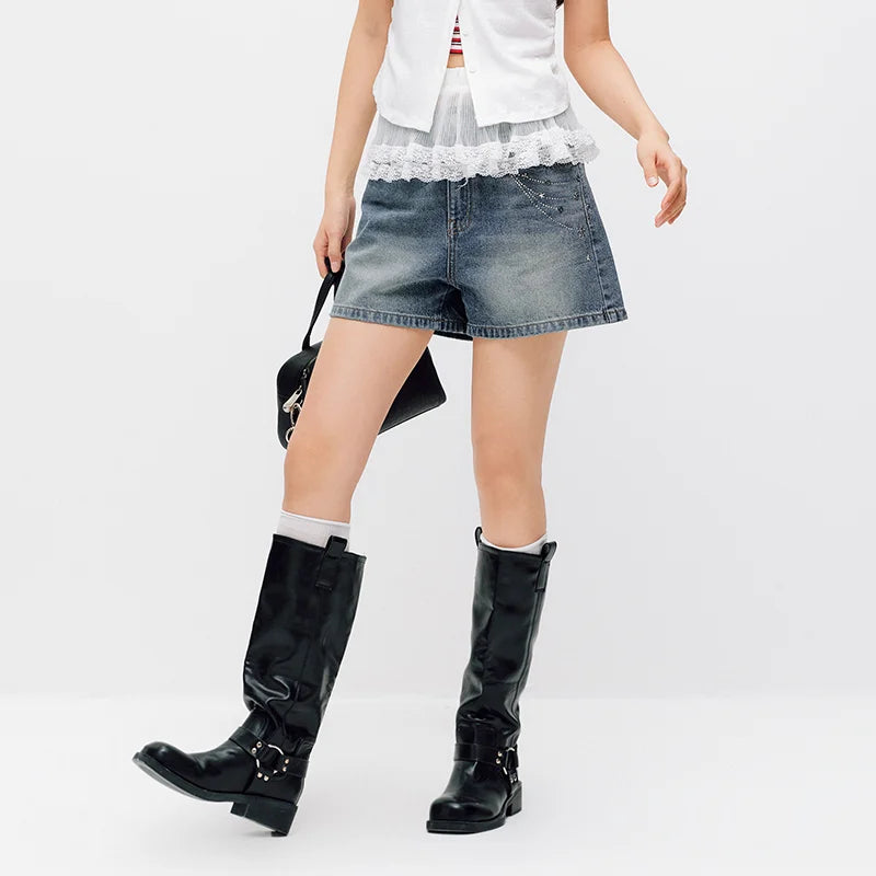 Semir Women Shorts Rhinestone Vintage Street Denim Shorts 2026 Summer Fashion Casual