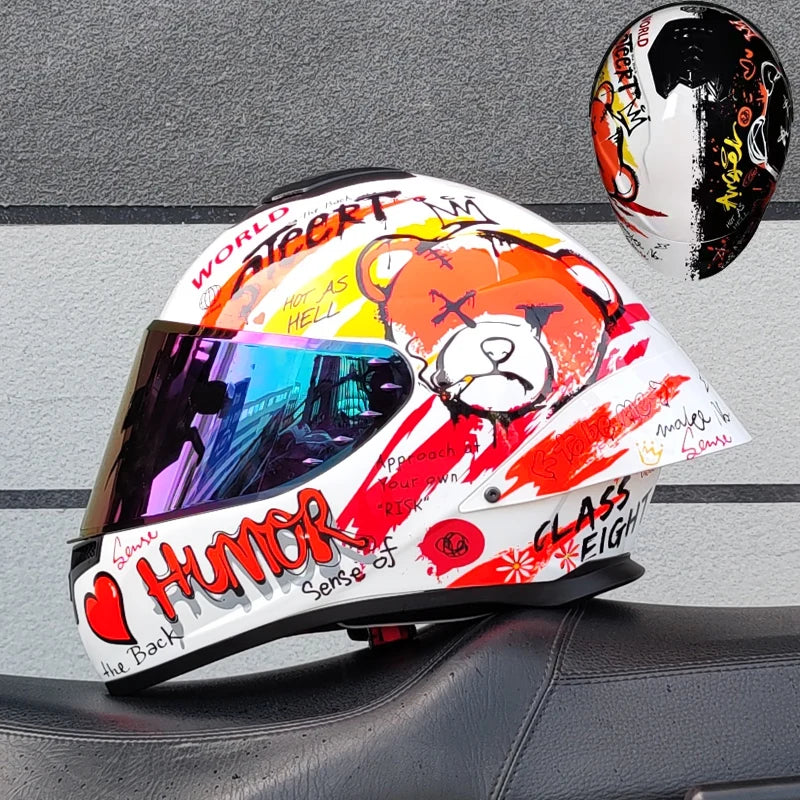 ORZ Personality Large Spoiler Full Face Motorbike Helmet ABS Material Safety DOT Certified Four Seasons Riding Protective Helmet