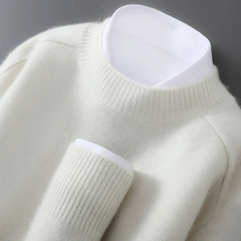 100% Australian Wool Men's New Half Turtleneck Sweater, Flat Seven-Needle Thickened Saddle Shoulder Half High Pullover