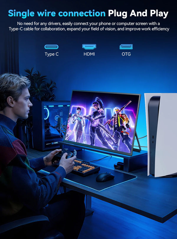 ម៉ូនីទ័រចល័ត PERFECT ទំហំ 24.5 អ៊ីញ 500Hz 16:9 អេក្រង់ IPS ម៉ូនីទ័រលេងហ្គេម ជាមួយអេក្រង់ទីពីរប្រភេទ C Mini HDMI សម្រាប់ MAC Laptop PC PS5