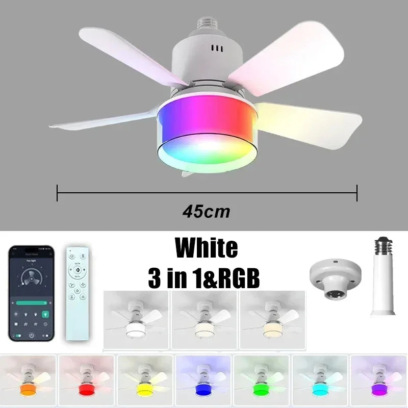 E27 LED Ceiling Fan Light with APP Remote Control Dimming 6-speed Adjustable Wind Speed Suitable for Living Room Study Home Use