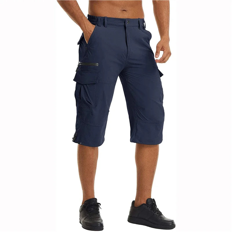 TACVASEN Men's Cargo Work Shorts Quick Dry 3/4 Length Capri Pants Multi-pockets Knee Length Trousers Summer Board Beach Shorts