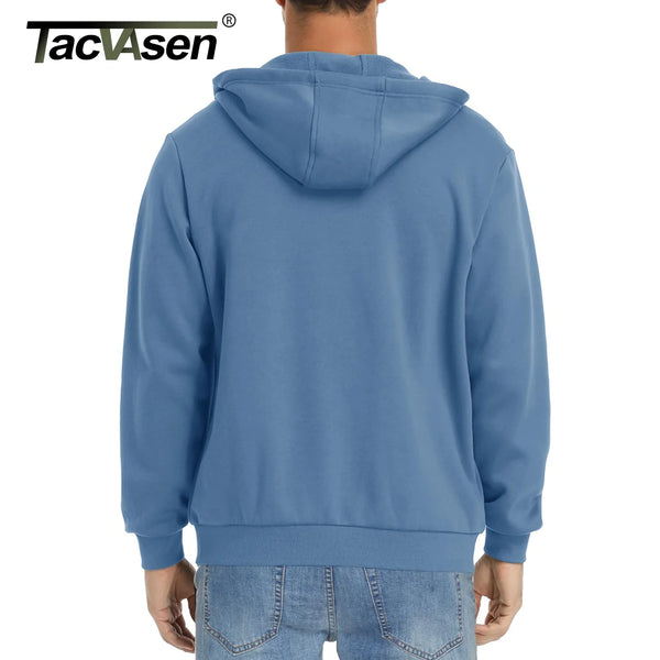 TACVASEN Big Pockets Fleece Lining Hoodies Mens Hooded Coats Full Zip Up Casual Hoodie Jackets Athlete Running Hiking Sportswear