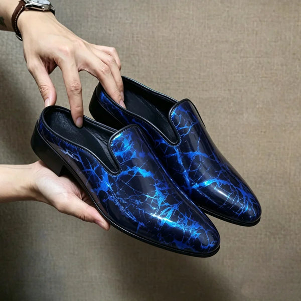 Men's Patent Leather Mule Loafers Backless Slip on Dress Shoes Low Block Heel Pointed Toe Slippers Party Wedding Formal Footwear