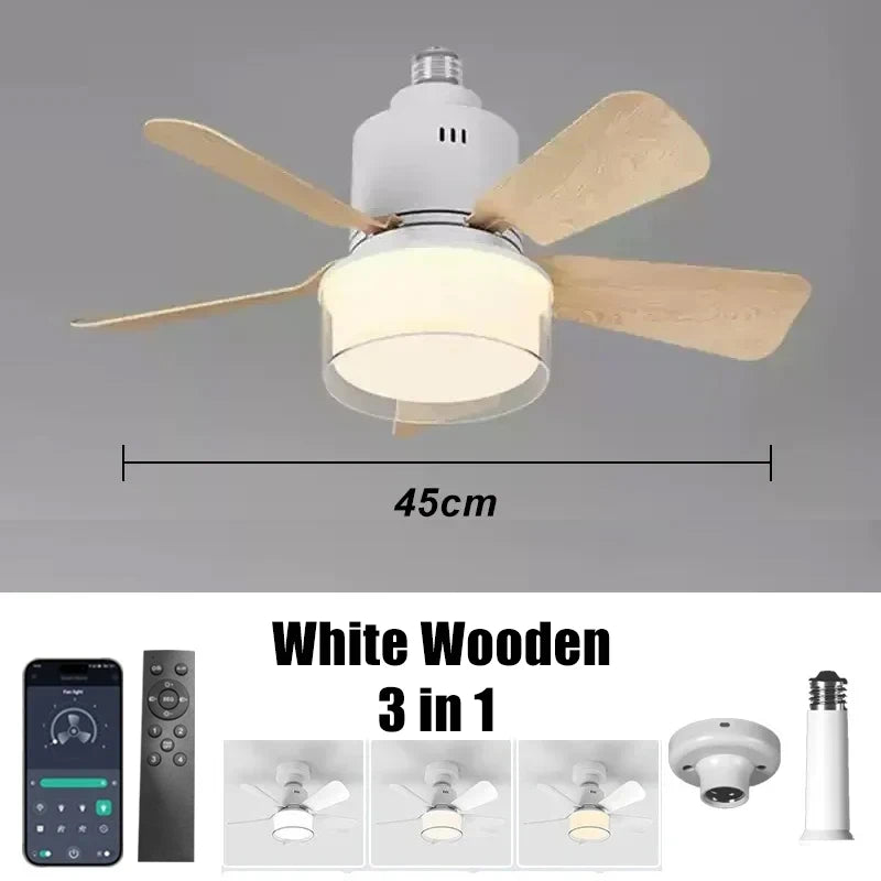 LED Ceiling Fan Light E27 6-speed Adjustable Wind Speed with APP&Remote Control Dimming Suitable for Study Home Living Room Use