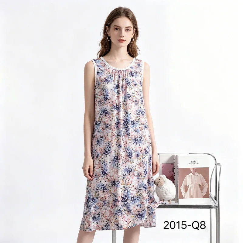 Women's Nightgown Night Dress Round-Neck Sleeveless Summer Nightgowns Woman Sleep Soft Lounge Dress for XL-6XL Pajamas Dress