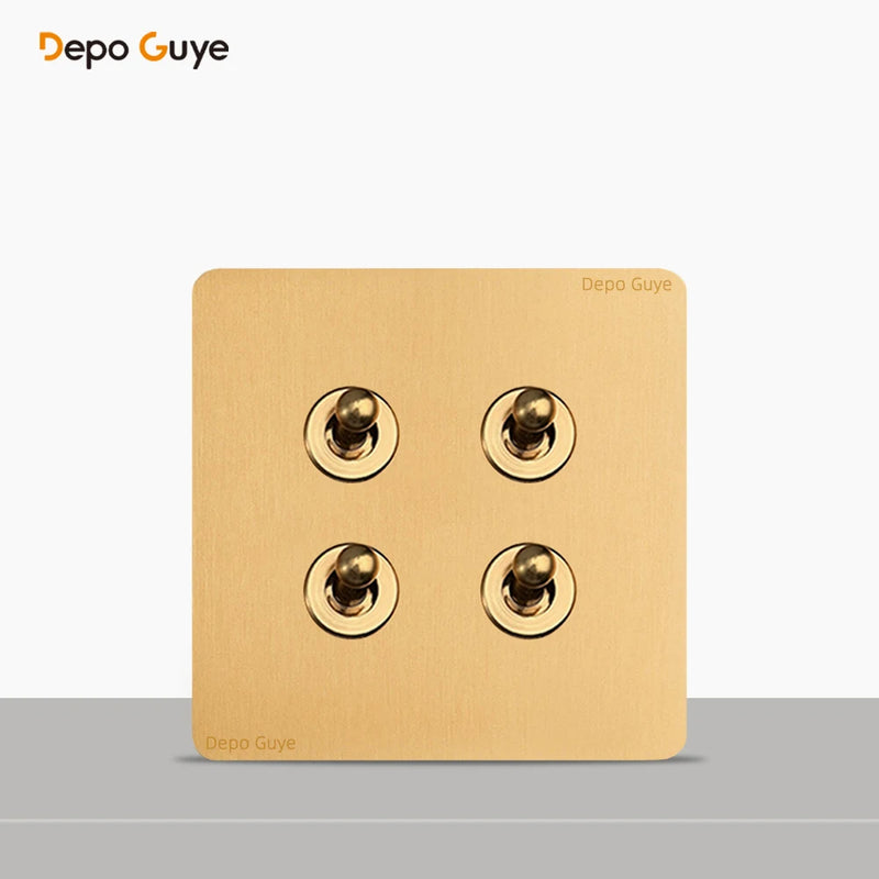 86 Type Retro Wall Momentary Reset Switch Brass Lever 1-4 Gang Bronzed Antique Switches Stainless Steel Panel For Home