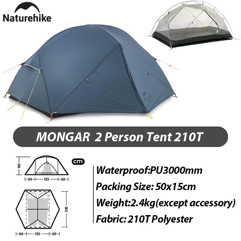Naturehike Mongar Pro 123 Ultralight Three Season Outdoor Waterproof 20D Nylon Hiking Tent 2 Person Rucksack Camping Riding Tent
