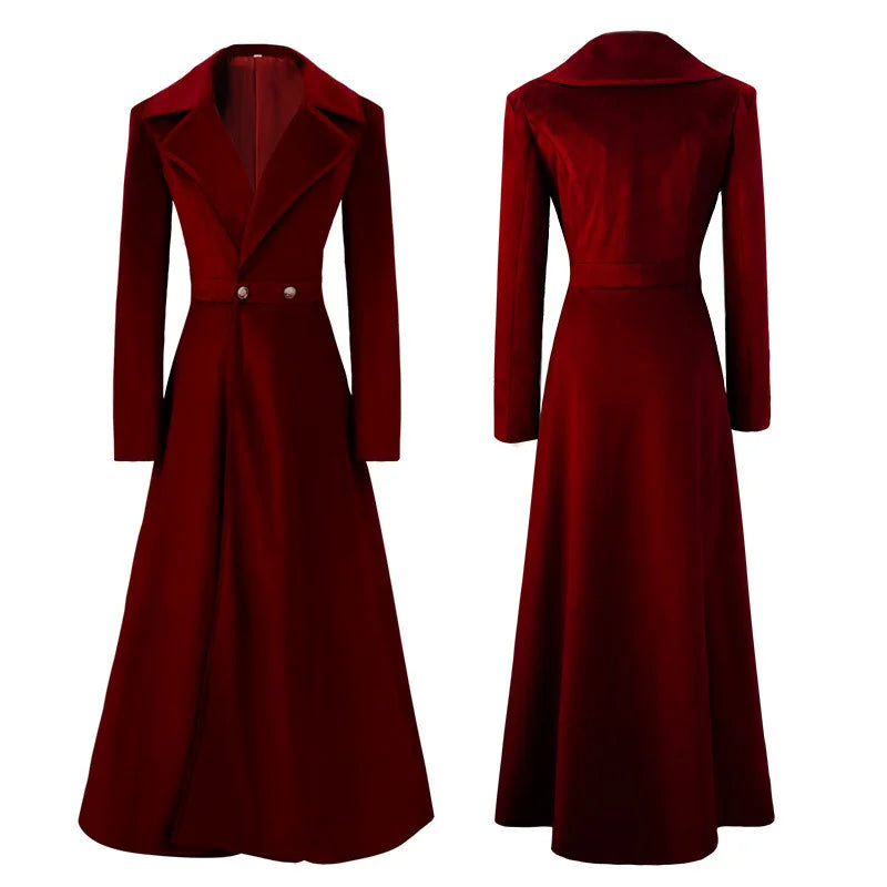 2026 Spring New Arrivals: Women's Red Long-Sleeve Trench Coat, Blue V-Neck Long Jacket, Black Vintage Overcoat.