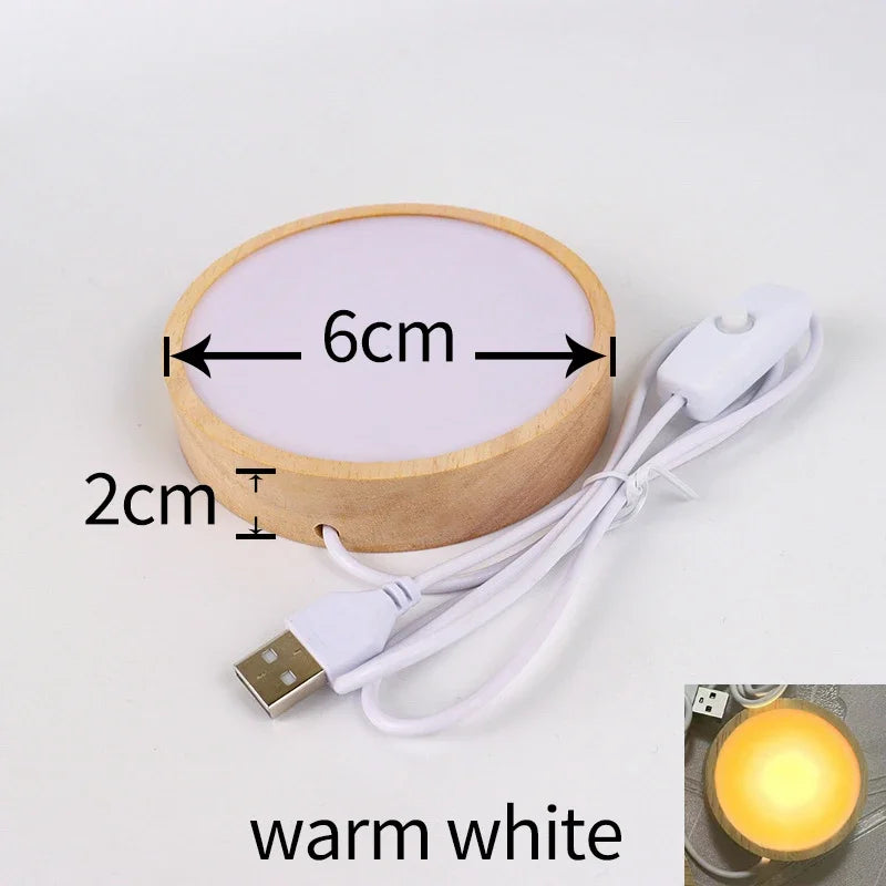 1-4Pcs Crystal Glass Wooden LED Light Display Base Art Ornament Wooden Night Lamp Base Home LED Light Rotating Display Stand