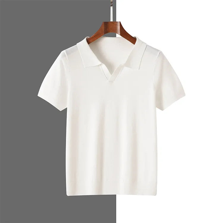 Men's 100% Modal Silk Touch Polo Shirt – Soft Breathable V-Neck Short Sleeve Top for Business Casual