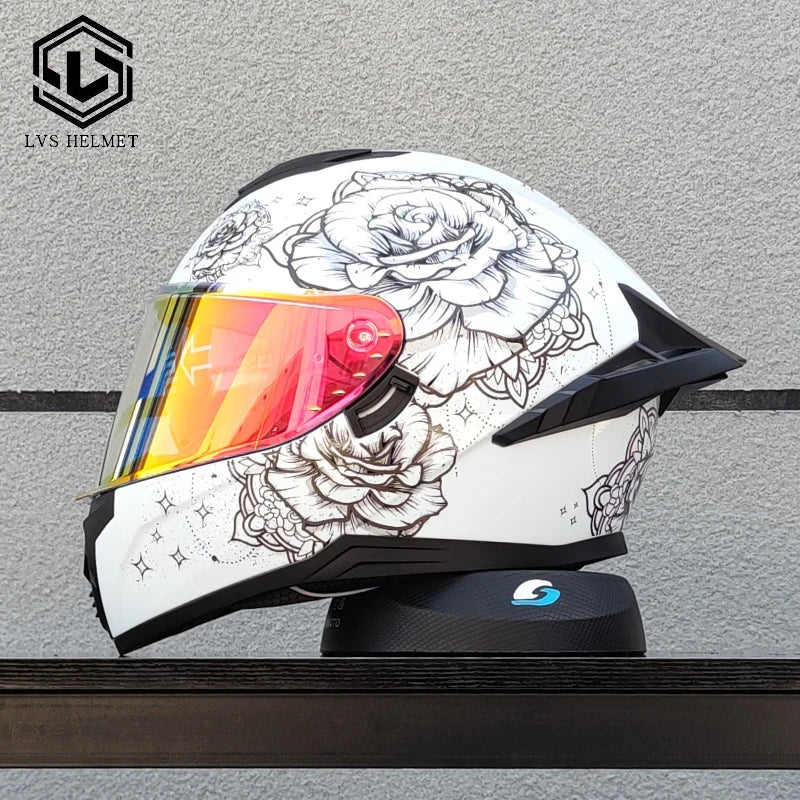 LVS high-quality adult motorcycle helmet with double lenses and full coverage track helmet, personalized large tail wing DOT