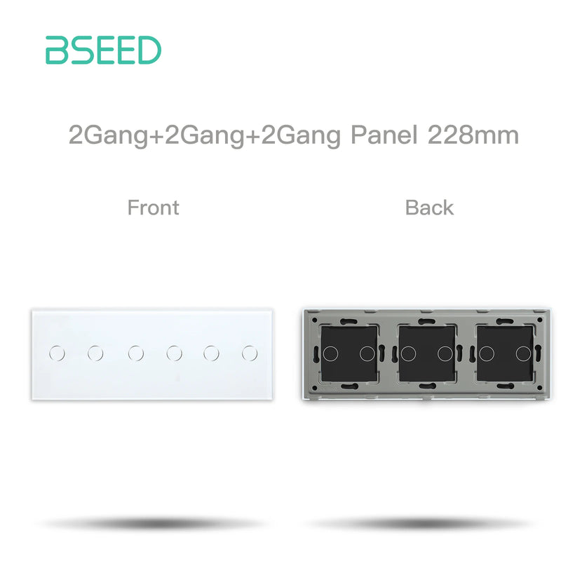 BSEED Triple EU Standard Wall Glass Panel 3/6/9Gang Touch Switch Crystal Panel With Metal Frame DIY Part 228mm