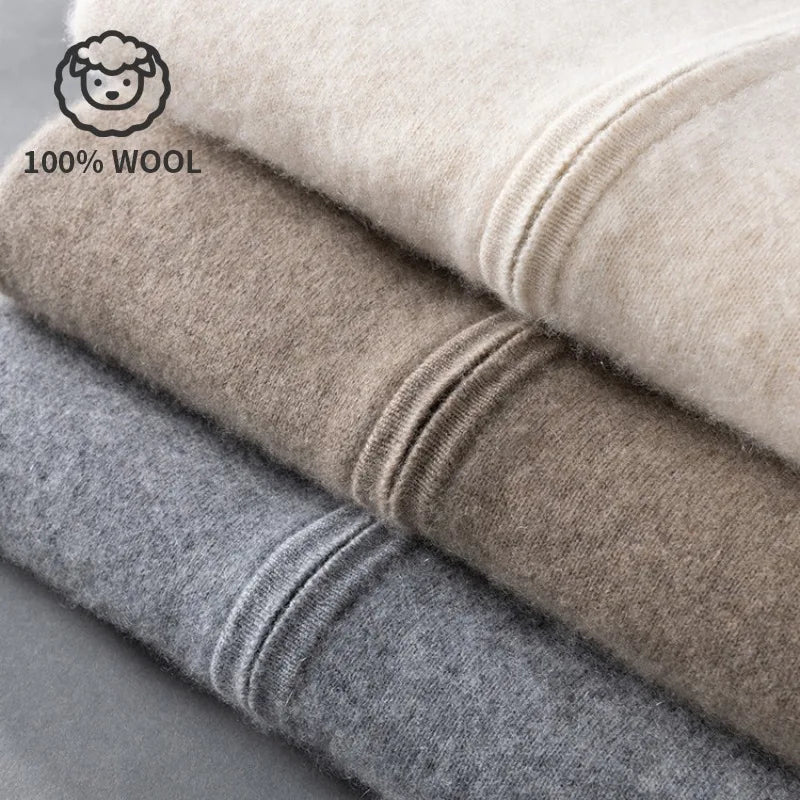 100% Wool  Men's Zip-Up Hooded Sweater, Soft Knit with Pockets, Ideal for Fall and Winter Daily Commute