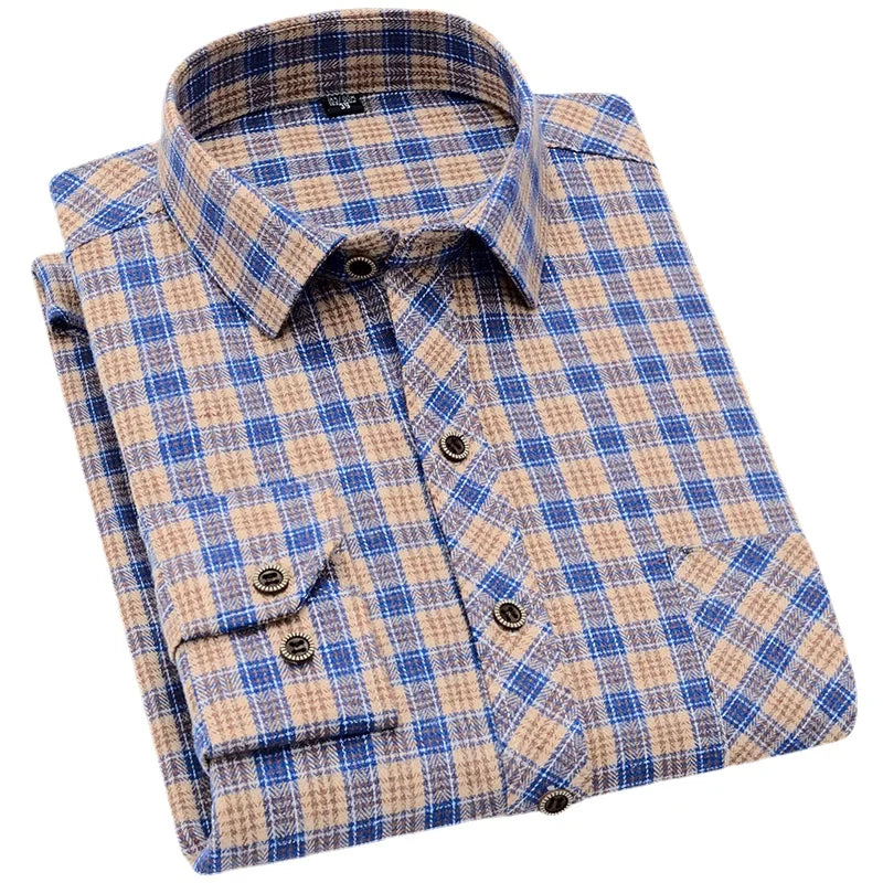 2026 New Men's Long Sleeved Shirts, Autumn Classic Plaid Shirt, with Single Breasted Lapels Camisas 17 Color Grid To Choose From