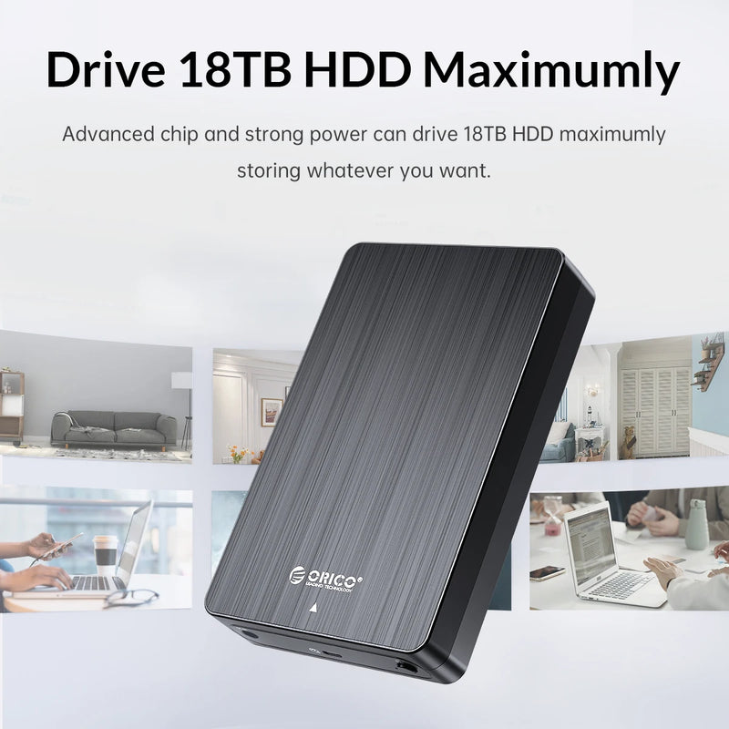 ORICO 3.5" HDD Case SATA to USB C 6Gbps External Hard Drive Case for 3.5 inch HDD Enclosure with 12V Power Adapter