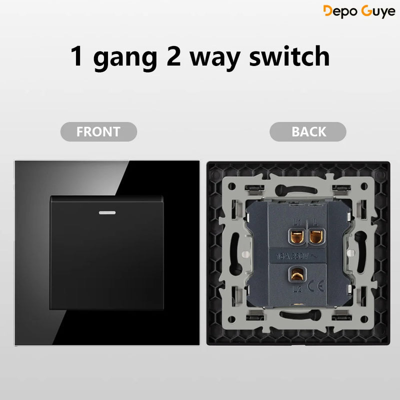 European Standard 4 Gang Wall Power Socket 16A Glass Panel with Dual USB Type-C Ports White/Black Industrial Home Hotel
