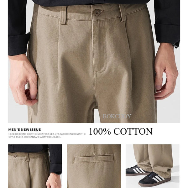 2026 Autumn New 100% Cotton Vintage Straight Pants for Men Clothing Soft Comfort Male Pants LX26126