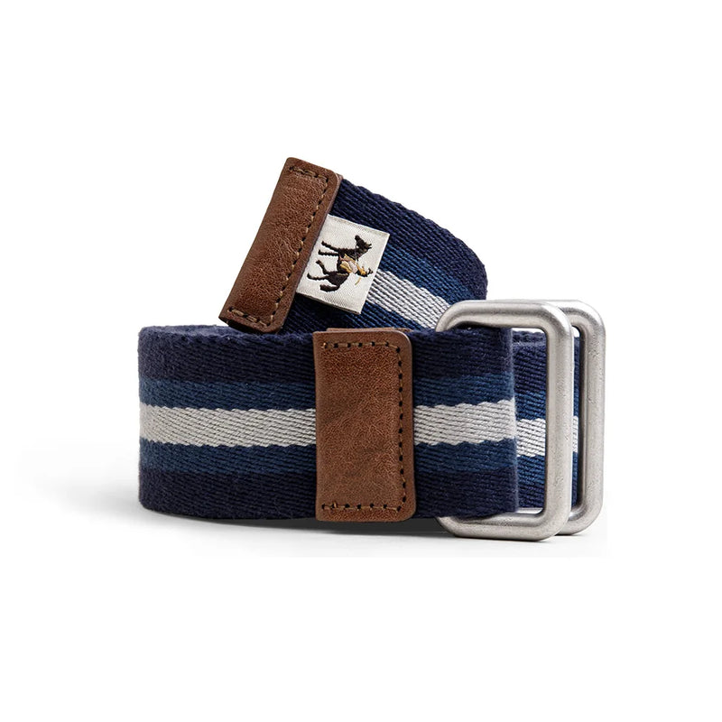 Maden Retro Double-ring Buckle Striped Belt without Punching Woven Canvas Accessories Trouser Belt for Men
