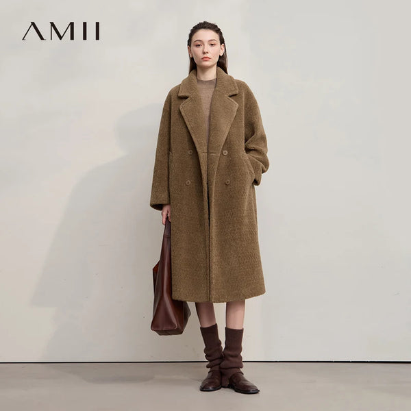 Amii Fur Coat 2025 Winter New Minimalist Double Breasted Women's Fur Coat Loose Warm Elegance Versatile Fur Jacket Long 12524034