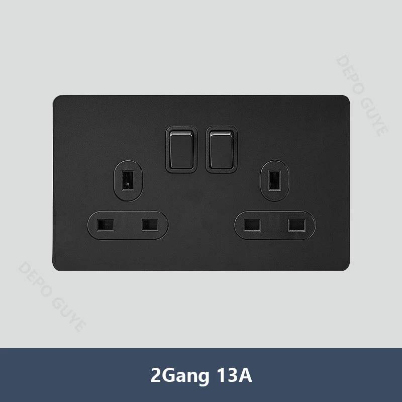 Black Vintage Toggle EU FR Lamp Switch Socket,Retro Brass Lever Light Switch Univeral Stainless Steel Dual Wall Socket With USB