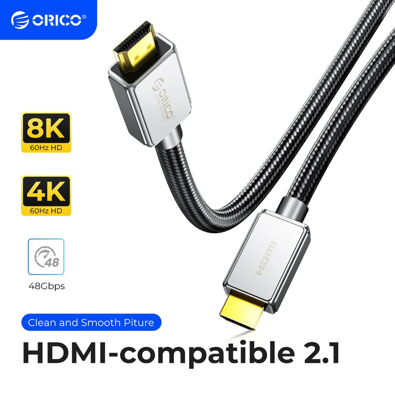 ORICO ORICO 8K@60Hz HDMI-compatible 2.1 Cable 48Gbps Gold-Plated Connectors for Gaming PS5/Xbox/PC 4K 120Hz eARC Dolby Atmos