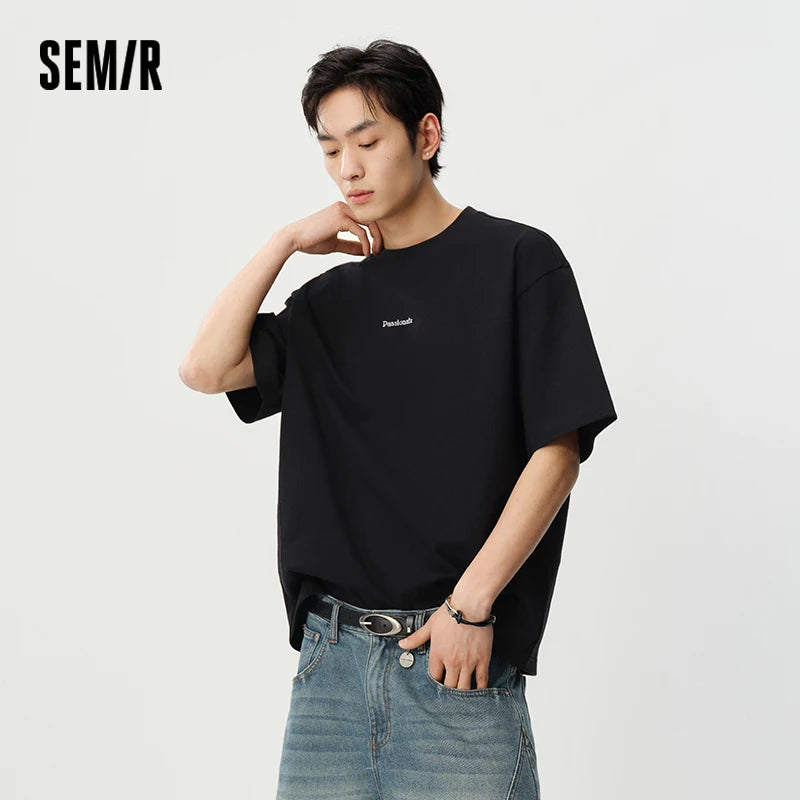 អាវយឺត Semir សម្រាប់បុរសនិងស្ត្រី ដៃខ្លី កប្បាសធ្ងន់ បោះពុម្ពក្រាហ្វិកតិចតួច ទំហំធំ មានខ្យល់ចេញចូលបាន រចនាបថប្រចាំថ្ងៃ ឆ្នាំ២០២៦