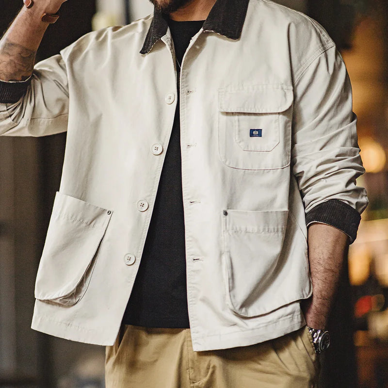 អាវក្រៅ Maden ថ្មីរបស់អាមេរិក Retro Hunting Lapel Plus Size Short Jackets Men's Outwear Spring and Autumn Brand Clothing