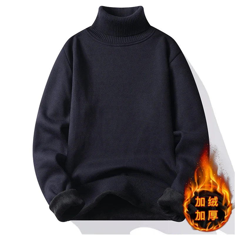 Men's Slim Fit Long Sleeve Turtleneck Sweater Anti-Pilling High Quality Knitted Solid Color Pullover Trendy Men's Clothing