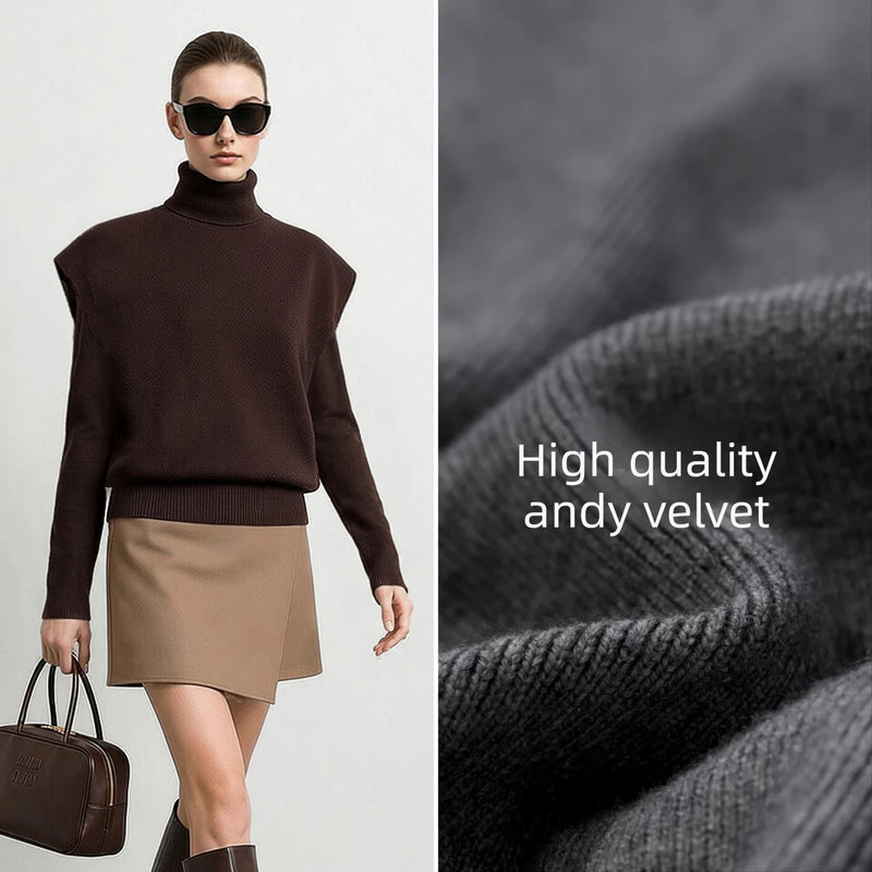 Amii Women's 2 Piece Set Foldover Turtleneck Knit Vest A-Line Skirt Casual 2026 Autumn Women's Sweater Sold Separately 12643040