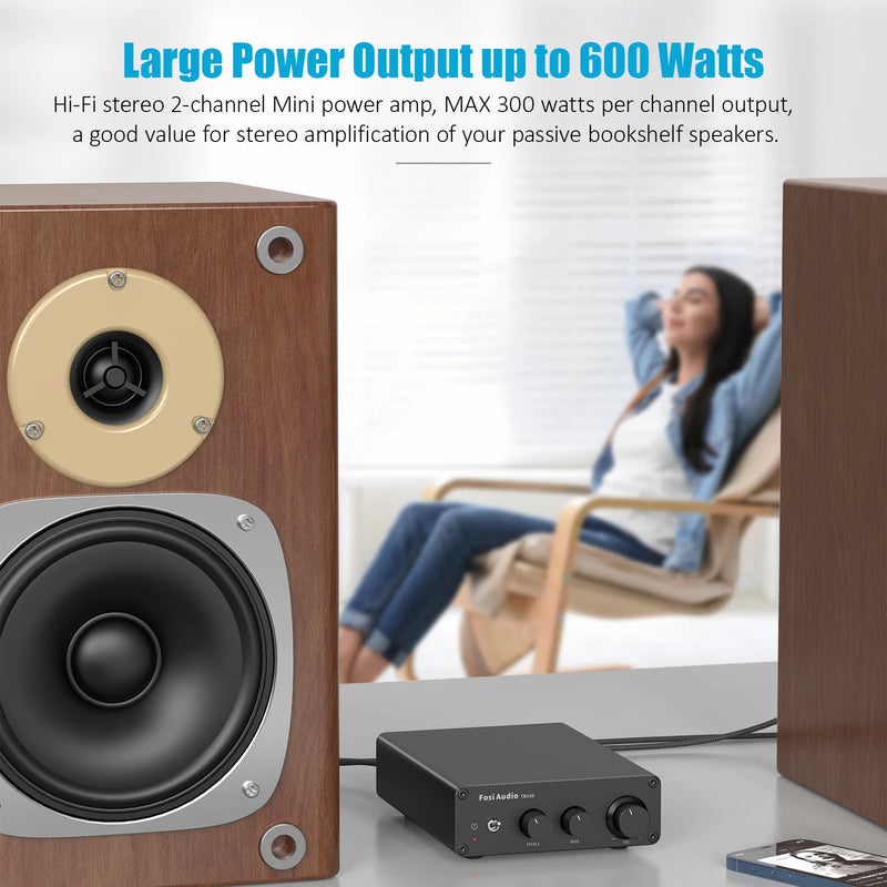ឧបករណ៍ពង្រីកសំឡេង Fosi Audio TB10D HiFi Power Amplifier 300Wx2 TPA3255 Class D Stereo Amp ជាមួយនឹង Treble Bass សម្រាប់ឧបករណ៍បំពងសំឡេងនៅផ្ទះ