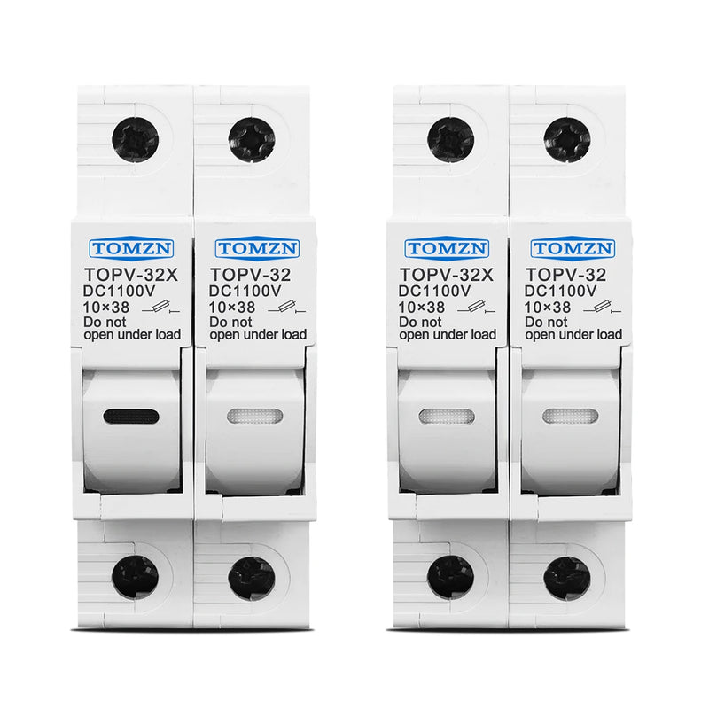 TOMZN 1P 2P 3P 4P 1100V DC Fuse Holder 10*38mm High Voltage PV TOPV-32X Base Photovoltaic System Protection Protector GPV NEW