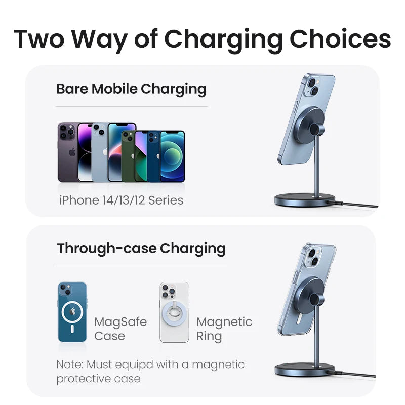 UGREEN Magnetic Wireless Charger Stand 15W Max 2-in-1 Charging Stand For iPhone 16 17 Pro Max/iPhone 14/AirPods Fast Charger