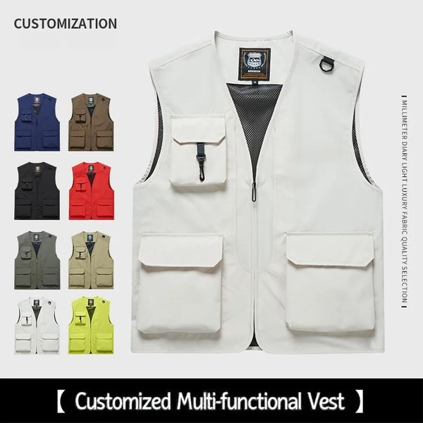Spring Autumn Lightweight Jacket V-Neck Workwear Vest Men's Outdoor Casual Fishing  Photography with Thin Shoulder Pad
